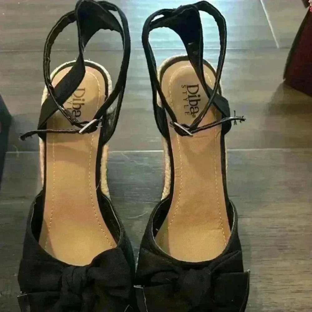 DIBA Black Peep Toe Wedge Heels Size 9‎